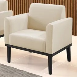 Poltrona Decorativa Base Madeira Preto Maressa Suede Bege - Ibiza