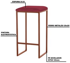 Banqueta Decorativa Billie Base Bronze Suede Bordô G41 - Gran Belo