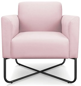 Poltrona Decorativa Isabella Base X Suede Rosa Bebê/Preto G19 - Gran Belo