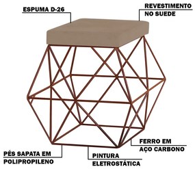 Puff Decorativo Sala de Estar Base Bronze Trixie Suede Cappuccino G41 - Gran Belo