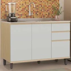 Balcão de Cozinha Com Pia Inox 120cm Pierre Carvalho/Cinza L01 - Mpoze
