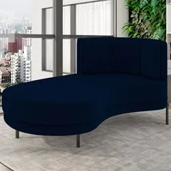 Chaise Longue Divã 164cm Braço Direito Logus D06 Veludo Azul - Mpozena