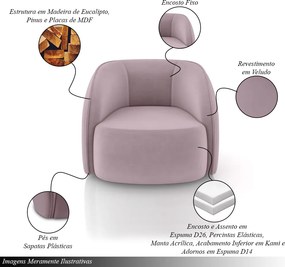 Kit 2 Poltronas Decorativas  Sala de Estar Clarke Veludo Rosê G45 - Gran Belo