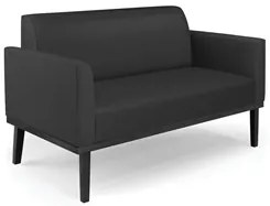 Sofá Namoradeira e 1 Poltrona Base Madeira Preto Maressa Sintético Pre