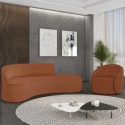 Sofá 4 Lugares 220cm Wendi e Poltrona Steve Boucle Terracota I01  - Mp