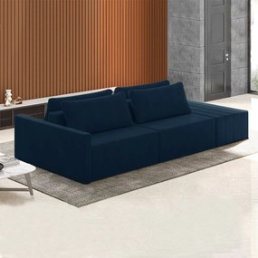 Sofá Ilha Modulado Milos 232cm Puff Lateral Veludo Azul Marinho G33 - Gran Belo