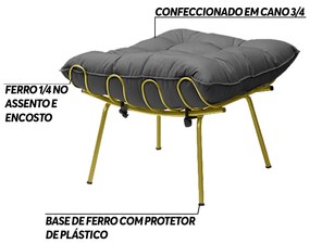 Kit 2 Puff Decorativo Sala de Estar Abel Pés Dourado Suede Cinza G41 - Gran Belo