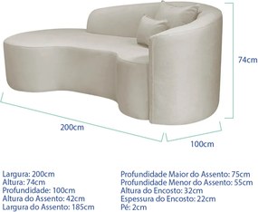 Kit Recamier Curvo Sala de Estar Inglaterra 200cm Lado Esquerdo Poltrona Orgânica Luxo Amore Linho