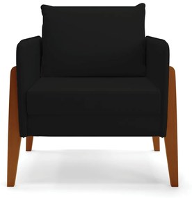 Kit 1 Sofá Namoradeira e 2 Poltronas Lana Linho Base de Madeira - D'Rossi - A79 Preto