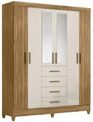 Guarda Roupa Casal 165cm Com Espelho Khani Freijó/Off Z17    - Mpozena