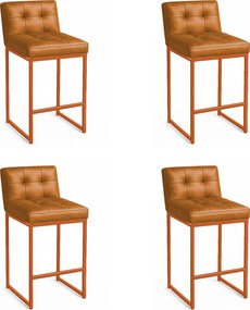 Banqueta Cozinha Alta com Encosto Industrial Kit 4 Bronze Lirina PU Whisky C05 - D'Rossi
