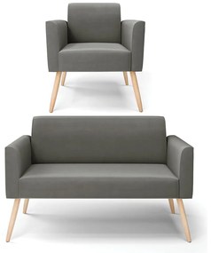 Sofá Namoradeira com Poltrona Pés Palito Natural Marisa Suede D03 - D'Rossi - Grafite