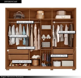 Guarda Roupa Orbit Casal com 6 Portas de Bater com Espelhos  e 4 Gavetas  MDP Freijo/OffWhite G11 - Gran Belo