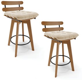 Kit 02 Banquetas Giratória Costela Suede Base Madeira MA70 - D'Rossi - Bege