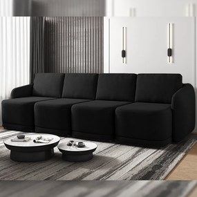 Sofá Cama Modulado Retrátil e Reclinável Decorativo Varsóvia 316cm Veludo Preto G33 - Gran Belo