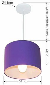 Lustre Pendente Cilíndrico Md-4054 Cúpula em Tecido 30x21cm Roxo - Bivolt