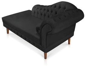 Divã Recamier Capitonê Mônaco 165 cm Suede Preto Pés Chanfrado- D'Rossi