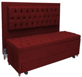 Cabeceira com Calçadeira Baú Casal Queen 160cm Paris Capitonê Suede Bordô - Sheep Estofados - Vermelho escuro