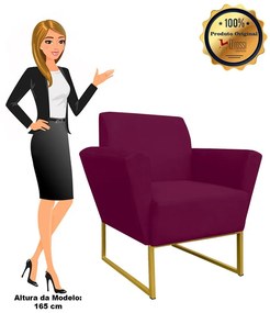 Poltrona Dora Suede Base Metálica Dourado D'Rossi - Vinho