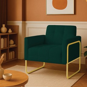 Poltrona Sala Industrial Alta Tubo Dourado Elisa Bouclê D03 - D'Rossi - Verde