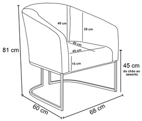 Poltrona Decorativa Industrial Preto Kit 2 Stella Sintético Cinza D03 - D'Rossi