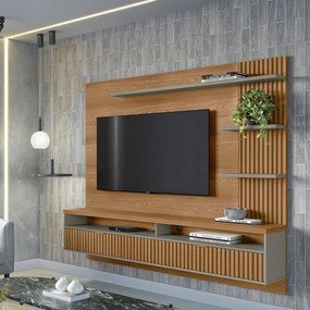 Painel Suspenso Home Ripado Ibarra 203cm para TV até 65 Amêndo/Titânio G77 - Gran Belo