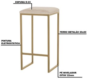 Banqueta Decorativa Billie Base Gold Veludo Bege G41 - Gran Belo