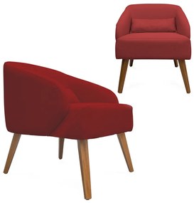Kit 2 Poltronas Decorativas Lara Pés de Madeira Suede Vermelho - Sheep Estofados - Vermelho