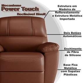 Poltrona do Papai Reclinável Elétrica Power Touch Armênia Couro Conhaque G40 - Gran Belo