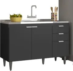 Armário de Cozinha CP03 Com Pia 120cm Pérola Z34 Preto      - Mpozenat