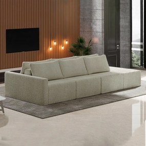 Sofá Ilha Modulado Milos 312cm Puff Lateral Bouclê Bege G33 - Gran Belo