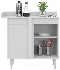 Balcão de Canto Reto com Tampo 1 Porta Denver Branco/Preto - Lumil