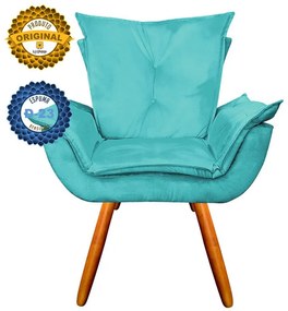 Poltrona Decorativa Pés Palito Emília Plus Suede Turquesa