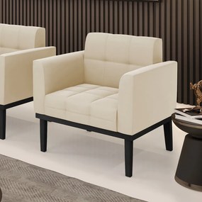 Poltrona Decorativa Karen Pés Fixo em Madeira Preto Suede Bege G19 - Gran Belo