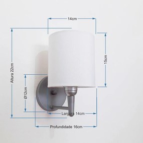 Arandela Cilindrica Md-2009 Base Cinza Cúpula em Tecido 14x15cm Branco - Bivolt