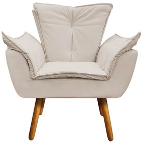 Poltrona Sala de Estar Pé Palito de Madeira Kit 2 Opala Corino D03 - D'Rossi - Bege