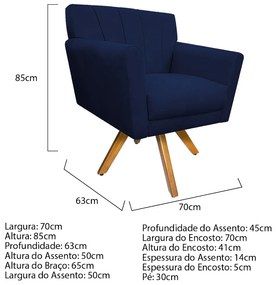 Poltrona Laura Base Giratória de Madeira Suede Azul Marinho - ADJ Decor