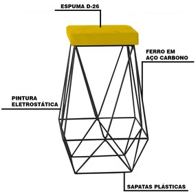 Kit 2 Banqueta Decorativa Kathy Base Preta Suede Amarelo G41 - Gran Belo