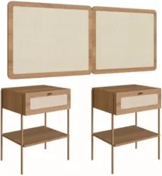 Cabeceira Casal e Queen Com 2 Mesas Laterais Arlo A10 Hanover/Dourado