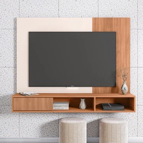 Painel TV 55 Pol 136cm Bancada Suspensa Ripado Kael Freijó/Off White C01 - D'Rossi