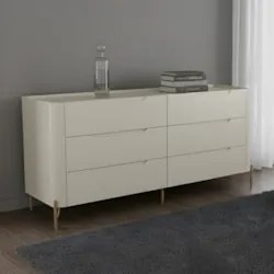 Cômoda Quarto 178cm Casal 6 Gavetas Blen Luna/Dourado I06 - Mpozenato