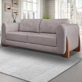 Sofá Decorativo 3 Lugares 250cm Pés em Madeira Buzz Linho Areia Rústica G63 - Gran Belo