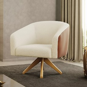 Poltrona Sala Stella Sintético PU Nozes/Bouclê Bege Base Giratória MA30 D03 - D'Rossi