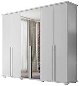 Guarda-Roupa Casal Com Espelho 6 Portas 5 Gavetas Estrela Branco – RV Móveis