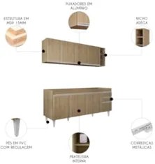 Armário Cozinha e Balcão Para Pia 180cm Dallas Castanho     - Lumil