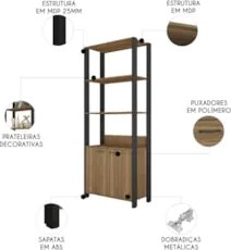 Guarda Roupa Solteiro Closet 73cm 2 Portas Una Mel/Preto C01 - Mpozena