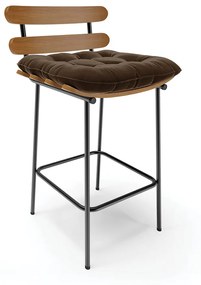 Banqueta Costela Suede Base Metálica Preto - D'Rossi - Marrom