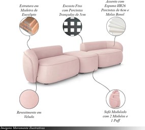 Sofá Versátil Sala de Estar Egito 362cm Modulado Veludo Rosê G52 - Gran Belo