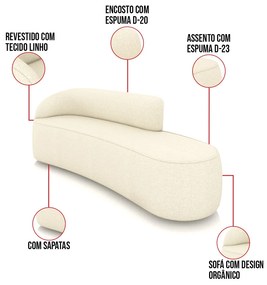 Sofá 4 Lugares Orgânico 220cm Morgan e 2 Poltronas Lua Linho D03 - D'Rossi - Bege
