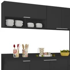 Armário de Cozinha Com Tampo CP02 240cm Pérola Preto Z34      - Mpozen